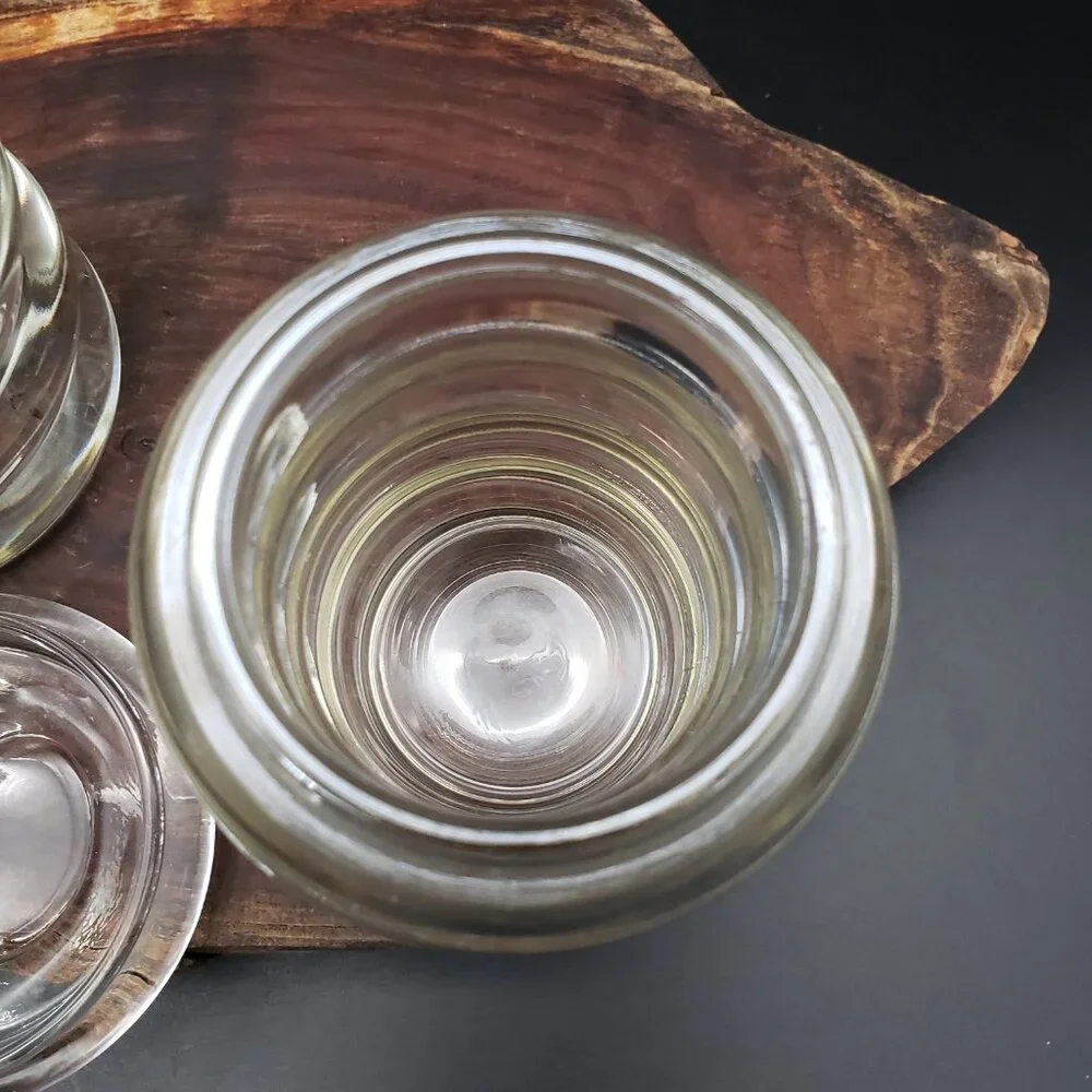 Vintage Heavy Ribbed Glass Jar Pair Apple Lid 4.25